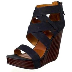 MATIKO Black Stacey Strap Wedges